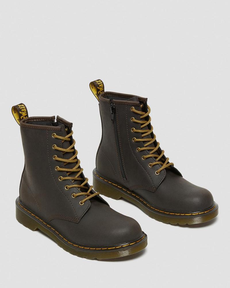 Dr Martens Youth 1460 Wildhorse Leren Veterlaarzen Kinderen Donkerbruin | NL 10EBC